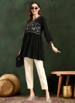 Rayon Black Casual Wear Printed Readymade Short Kurti